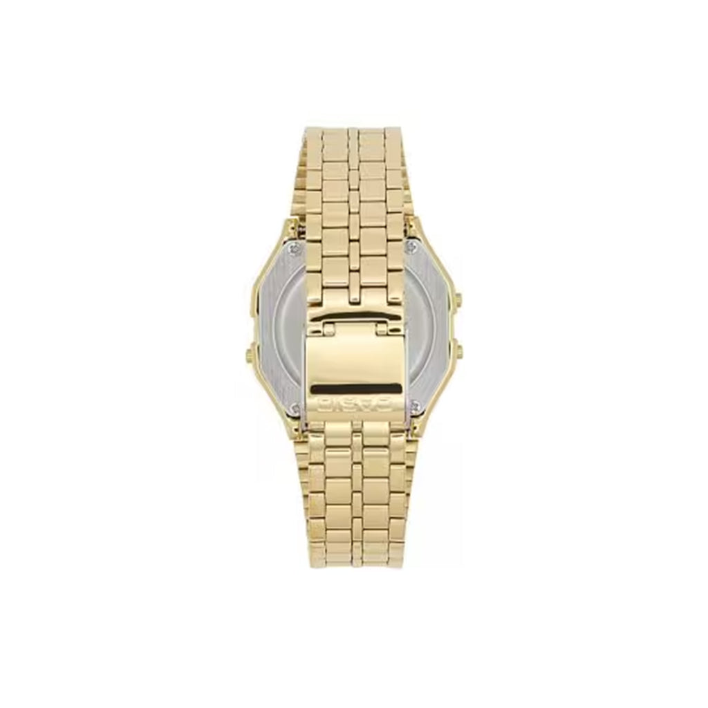 Gold watch with a white background