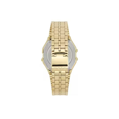 Gold watch with a white background