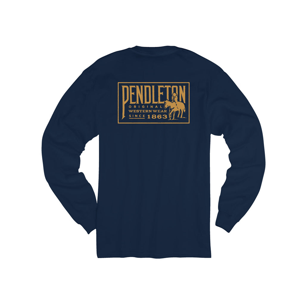 Navy blue long-sleeve shirt with Pendleton logo on a white background