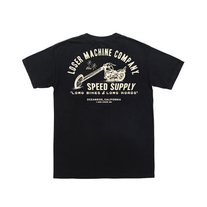 motorcycle graphic on a black shirt on a white background
