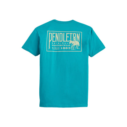Teal t-shirt with Pendleton logo on the back against a white background