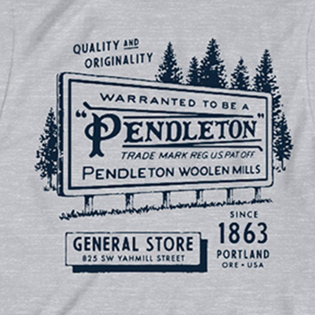 Gray t-shirt with Pendleton logo and text on a white background