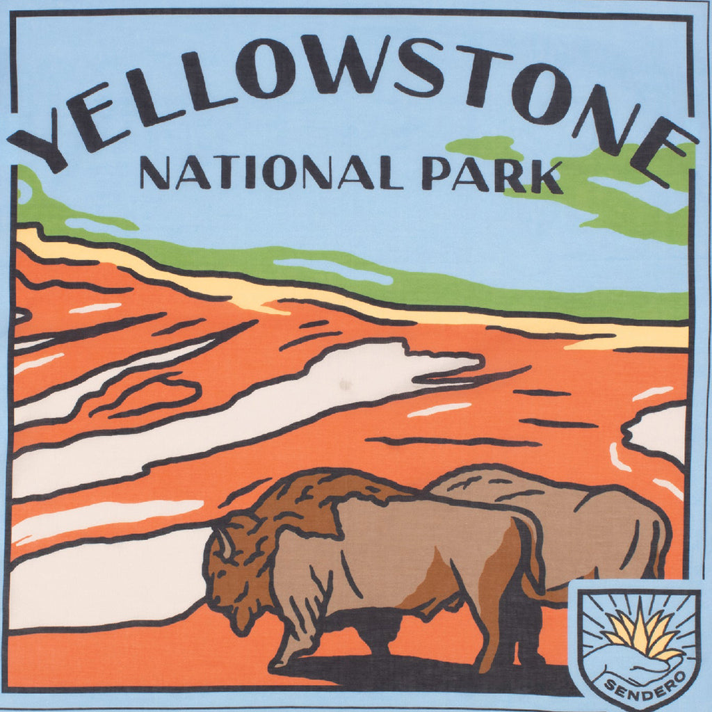 Illustration of Yellowstone National Park with bison and landscape