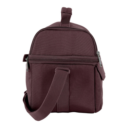 Brown backpack with a shoulder strap on a white background