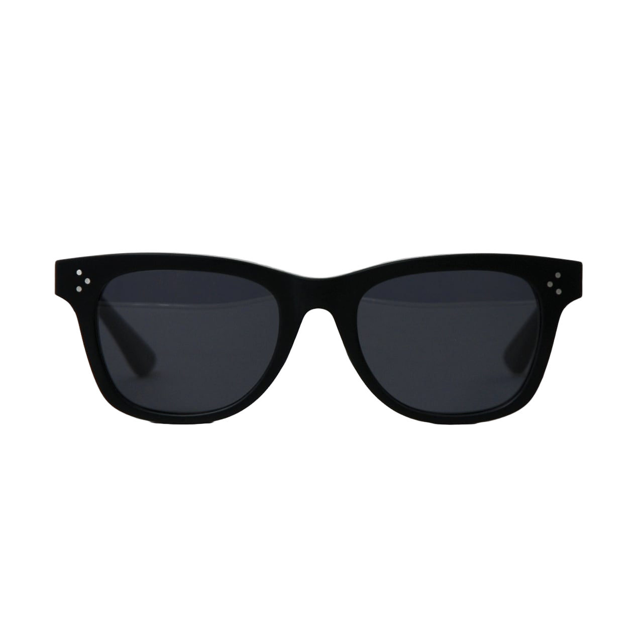 Black sunglasses with dark lenses on a white background