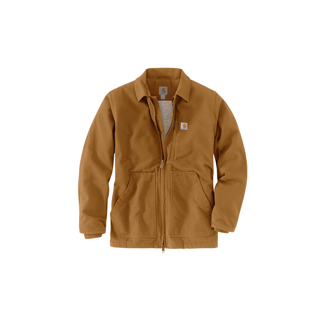 Brown jacket with a brand logo on a white background