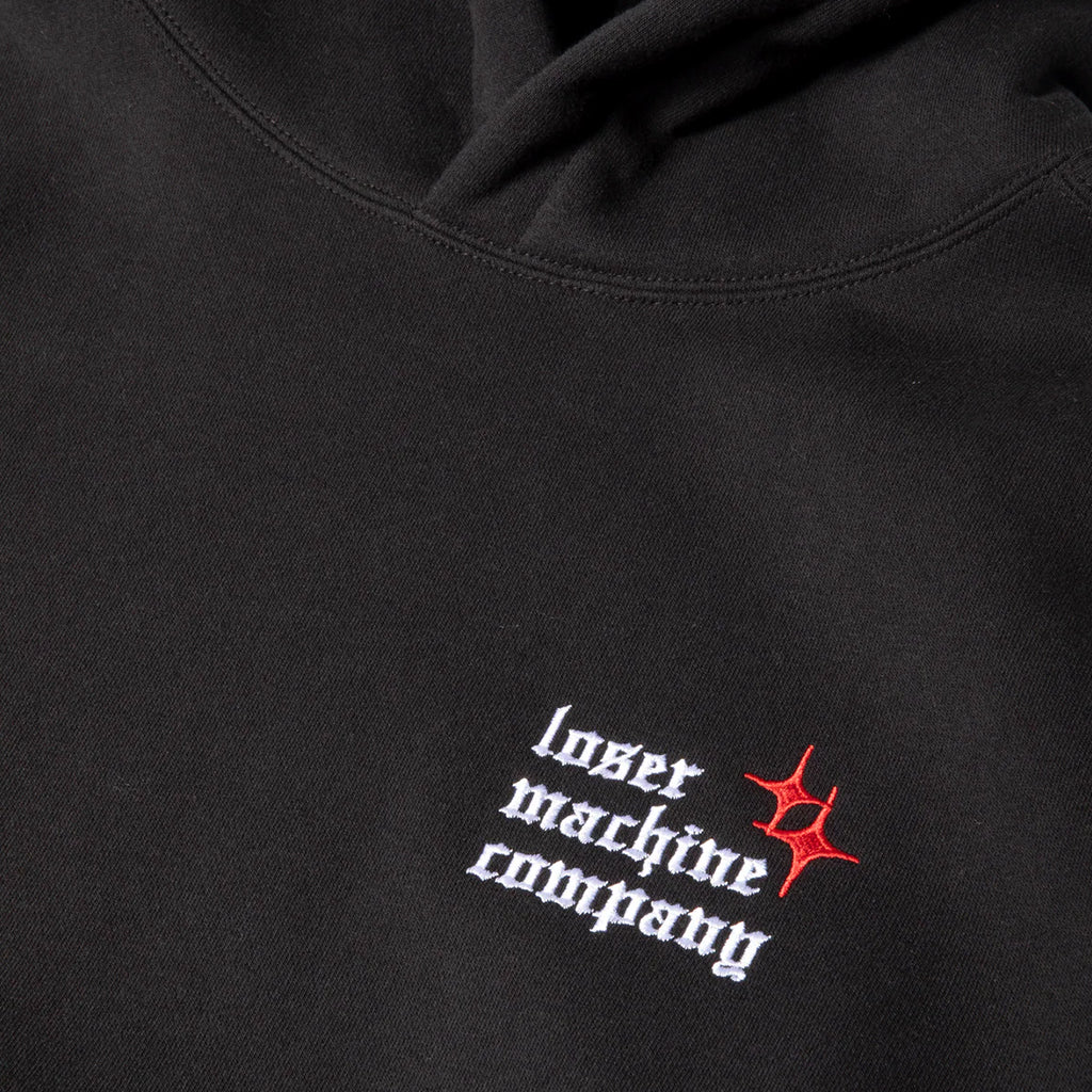 Black hoodie with 'Inner Machine Company' logo on a black background
