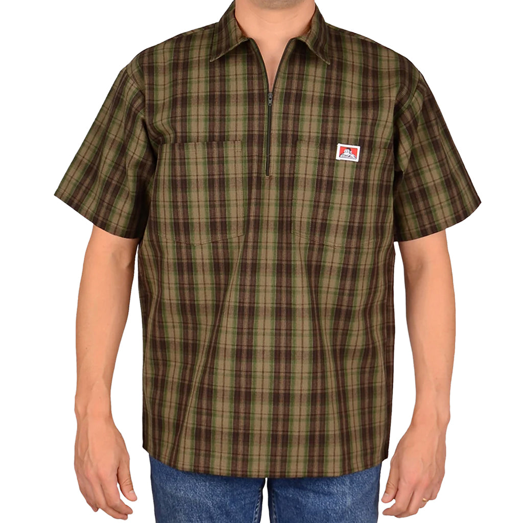 Plaid shirt with a logo on a white background