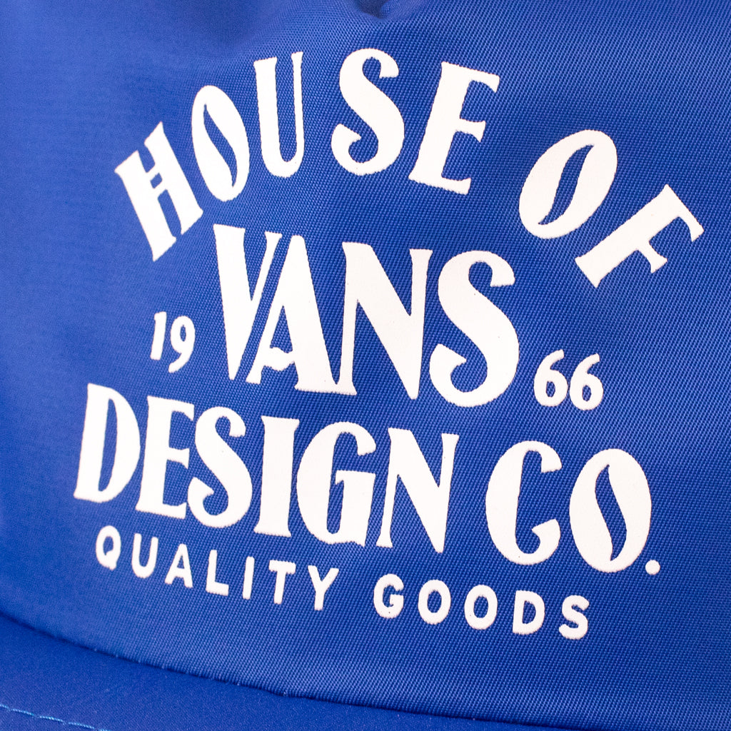 Close up of House of Vans Blue nylon snapback 