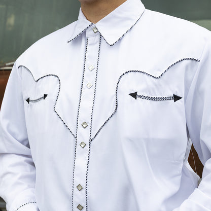 Solid Shirt W/ Candy Cane Piping Shirt White