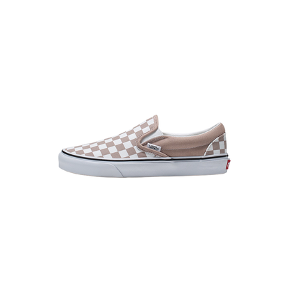 Checkerboard patterned slip-on shoe on a white background
