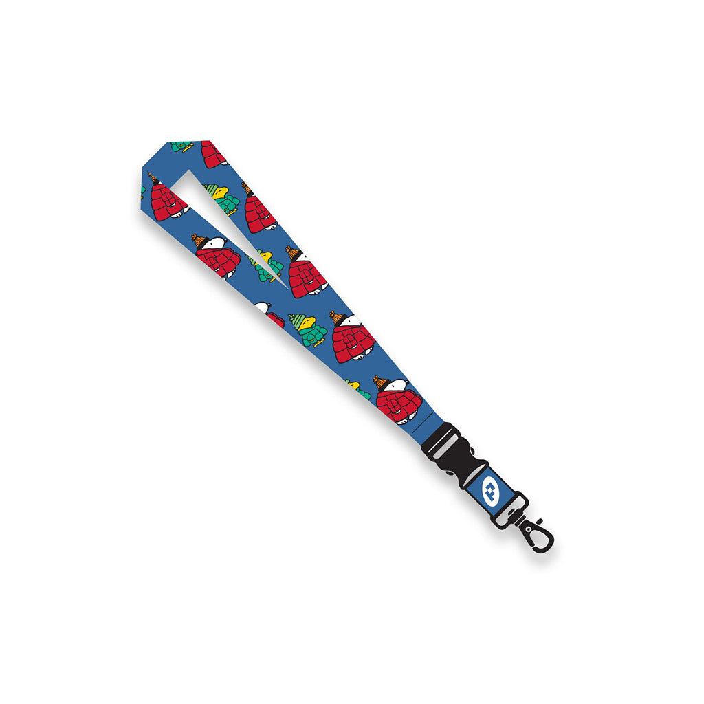 Lanyard with snoopy and woodstock in big red coats on a white background