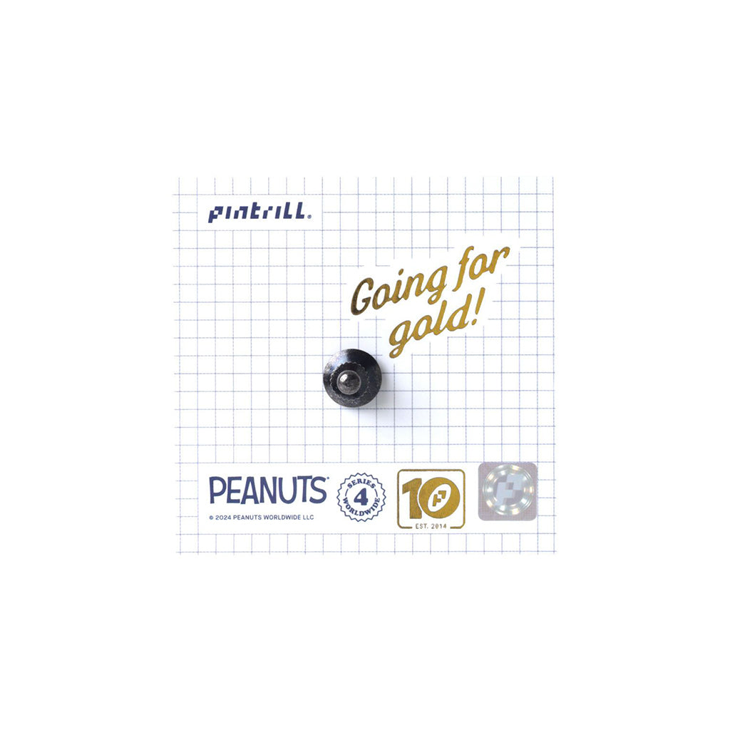 pin back on a grid background with 'Pintrill' and 'Peanuts' branding.
