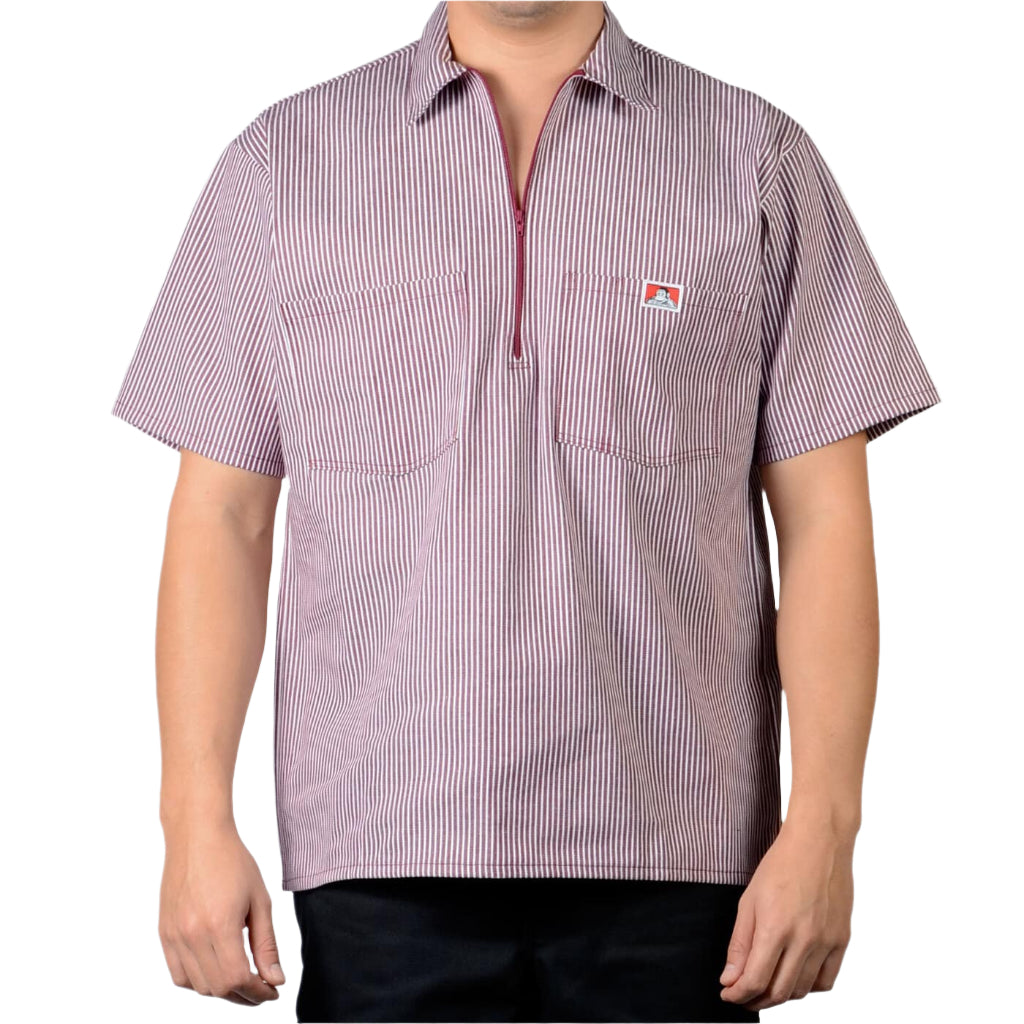 Half Zip Short Sleeve Burgundy Stripe
