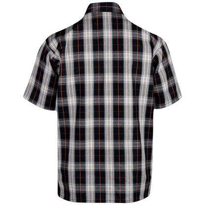 Half Zip Short Sleeve Black & Cream Plaid Back