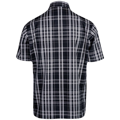 Half Zip Short Sleeve Black & White Plaid Back