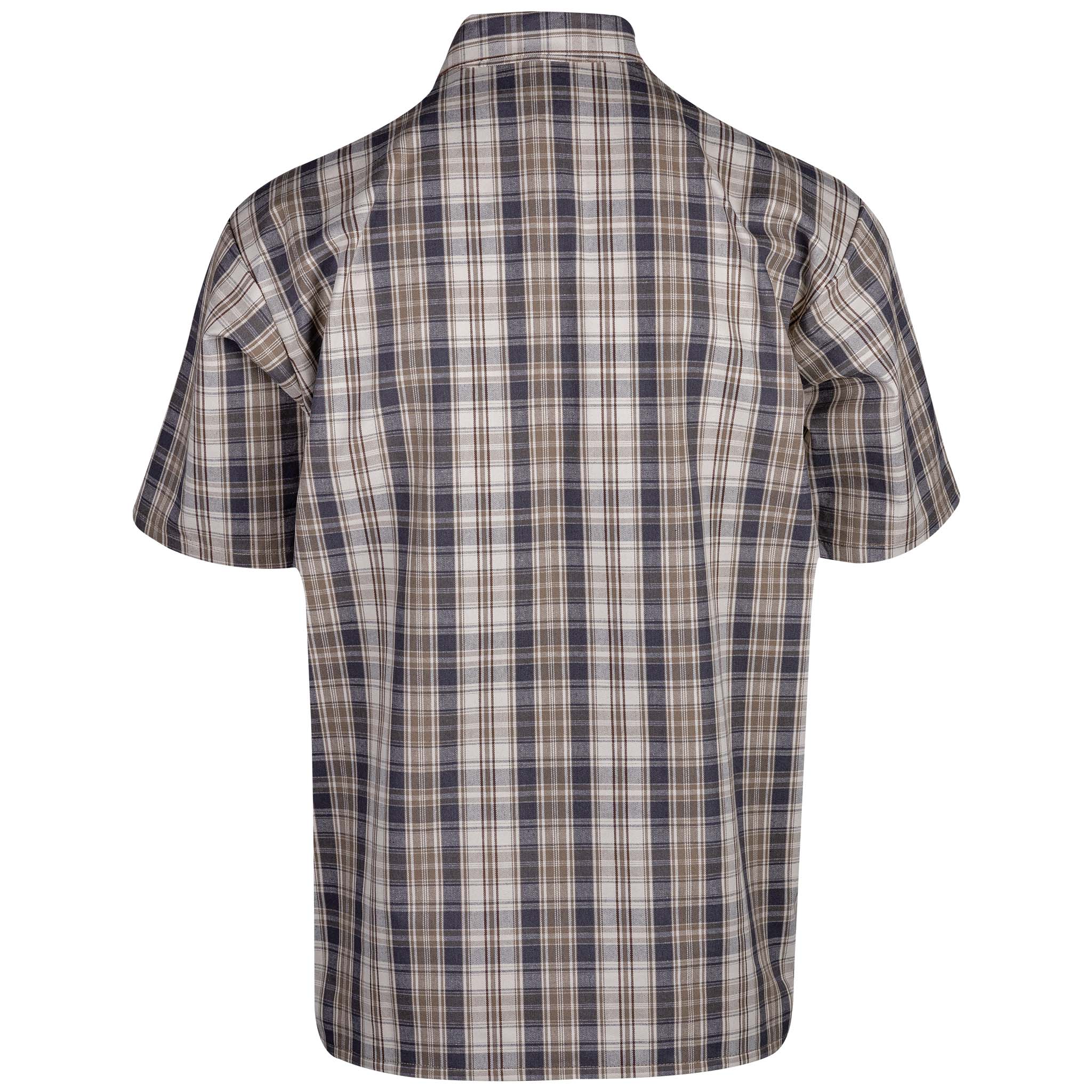 Half Zip Short Sleeve Khaki & Grey Plaid Back