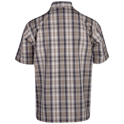 Half Zip Short Sleeve Khaki & Grey Plaid Back