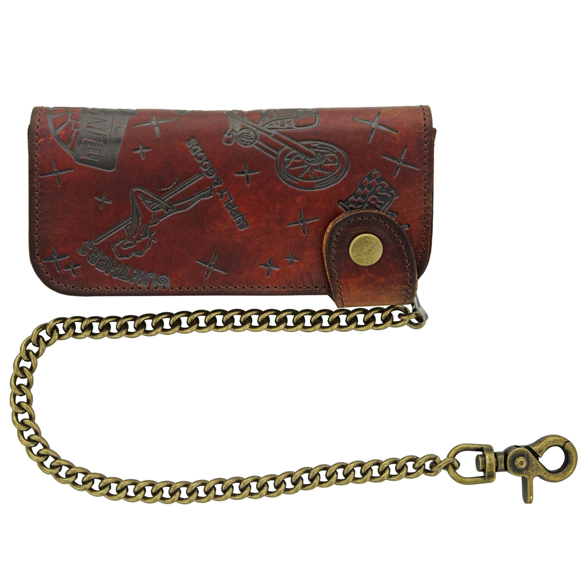 Gunthers Pattern Chain Wallet - Antique Brown Closed