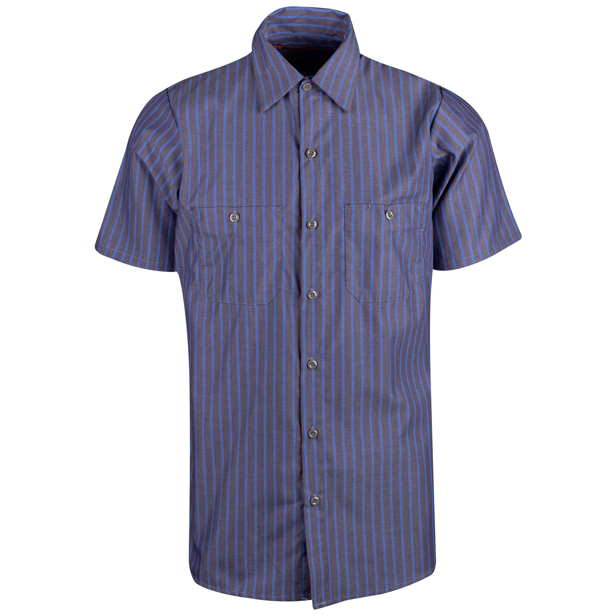 Industrial Work Shirt Blue/Charcoal Stripe Front