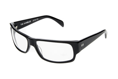 Tres Noir Rambler Black Clear Lens Glasses Front Angle View