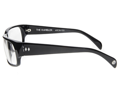 Tres Noir Rambler Black Clear Lens Glasses Side View