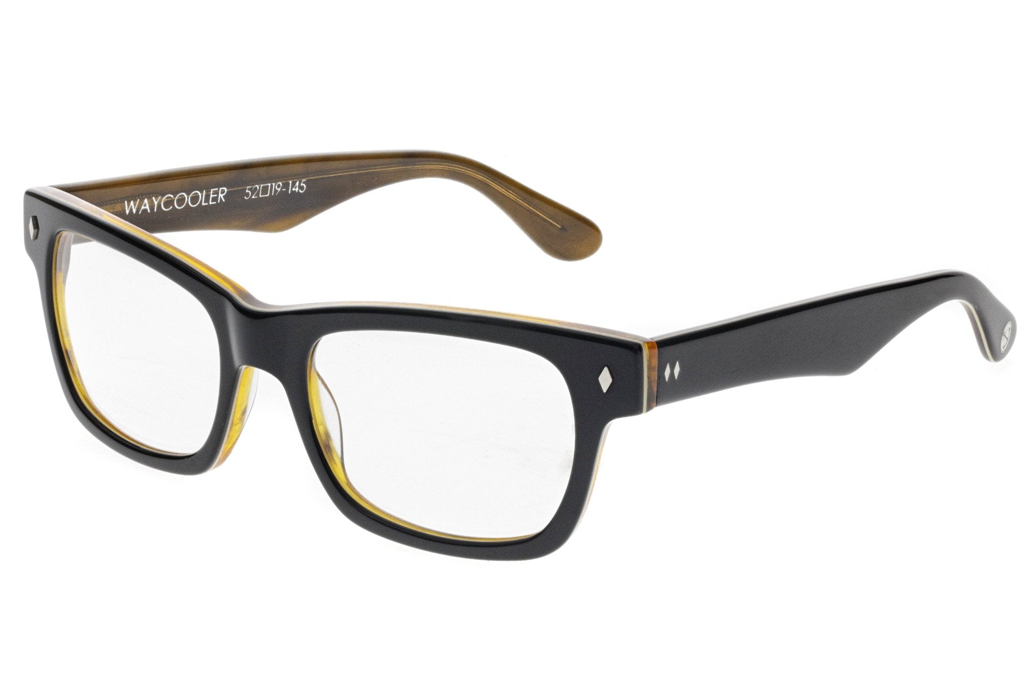 Tres Noir Waycooler Black + Honey Clear Lens Glasses Front Angle View