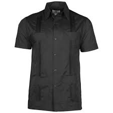 S/S Cotton Blend Guayabera Black